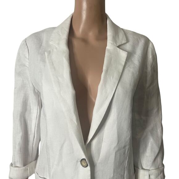 Garnet Hill White Linen Blazer Womens XS Lightweight Roll-Sleeve Single-Breasted - Picture 8 of 11